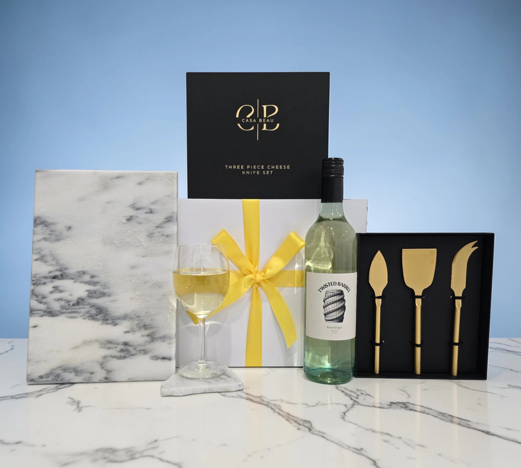 The White Wine & Marble Cheeseboard Gift Box